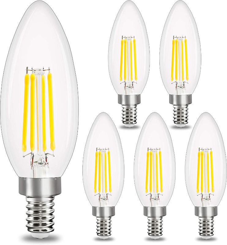 Photo 1 of E12 LED Candelabra Bulb Dimmable,Comzler Chandelier Light Bulb 5000K Daylight White,40W Equivalent,Type B Ceiling Fan Bulbs,C35 B11 Edison Filament Candle Bulbs Candle Lights,400LM,Pack of 6
