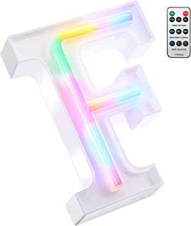 Photo 1 of LED Letter Number Lights, 26 Pcs Decorative Alphabet Lamps 0-9 Numbers with Wireless Remote Control for Christmas New Year Valentine Wedding Party Birthday Home Bar (Neon Letter F)