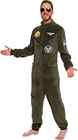 Photo 1 of Silver Lilly One Piece Fighter Pilot Costume - Adult Novelty Flight Suit Jumpsuit Pajamas, XL
