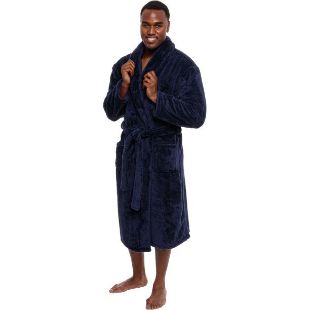 Photo 1 of Ross Michaels Mens Luxury Hooded Long Robe-Full Length-Plush Big and Tall Bathrobe-NAVY L/XL-ITEM IS DIRTY/NEEDS TO BE CLEANED--