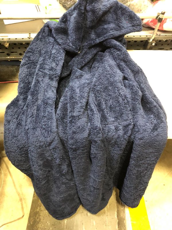 Photo 2 of Ross Michaels Mens Luxury Hooded Long Robe-Full Length-Plush Big and Tall Bathrobe-NAVY L/XL-ITEM IS DIRTY/NEEDS TO BE CLEANED--