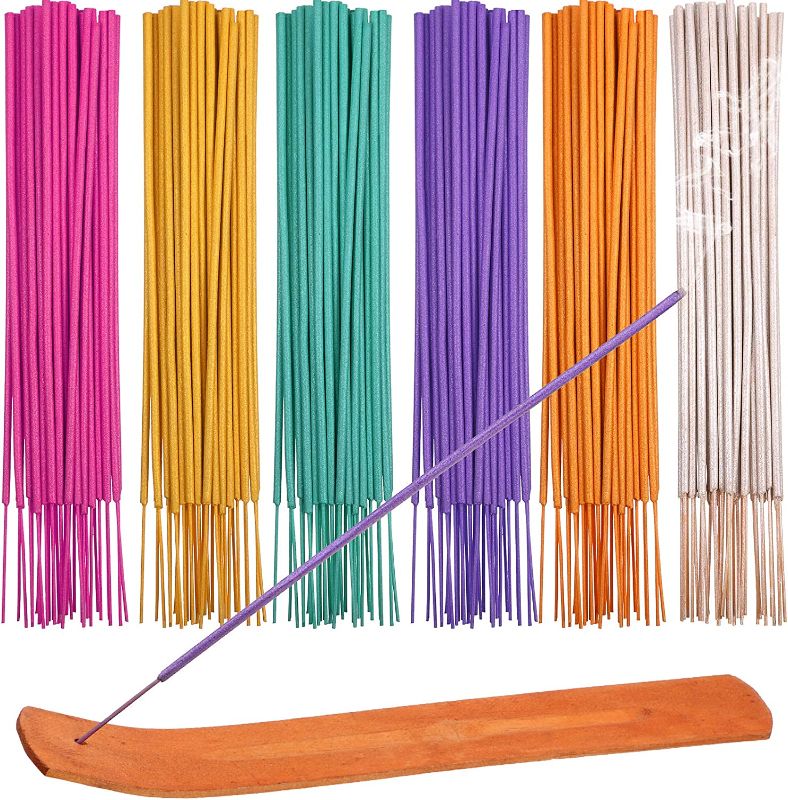 Photo 1 of 180 Pieces 6 Various Incense Sticks Natural Scents Incense Burner with Wooden Incense Holder for Meditation Yoga Relaxation Cleanse Space
