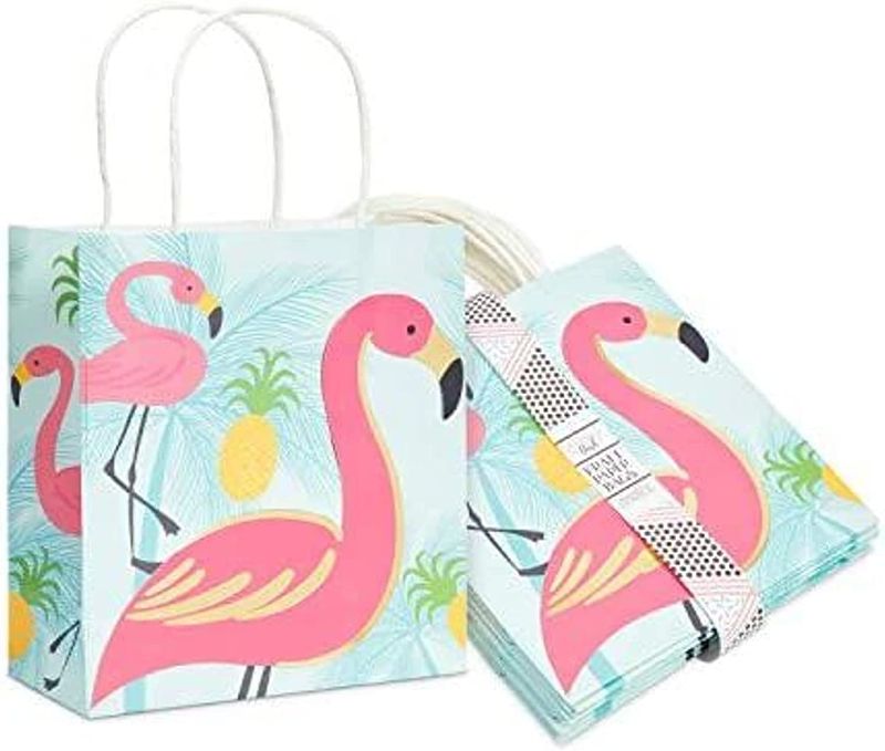 Photo 1 of Flamingo Gift Bag with Handles for Birthday Party Favors (8 x 9 x 4 In, 15 Pack)
