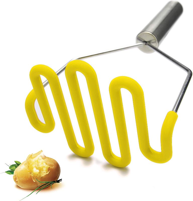 Photo 1 of 2 pcs Potato Masher, Color Yellow Silicone Protect Body with Premuim Stainless Steel Non-Scratch Cookware  
