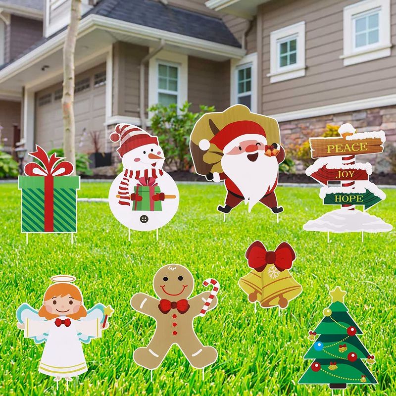 Photo 2 of AZKO Christmas Yard Signs with Stakes for Christmas Yard Decorations Outdoor Signs 8Pcs Christmas Yard Stakes Decorations Santa Claus Merry Yard Sign for Christmas Lawn Signs Stakes Xmas Garden Stakes
