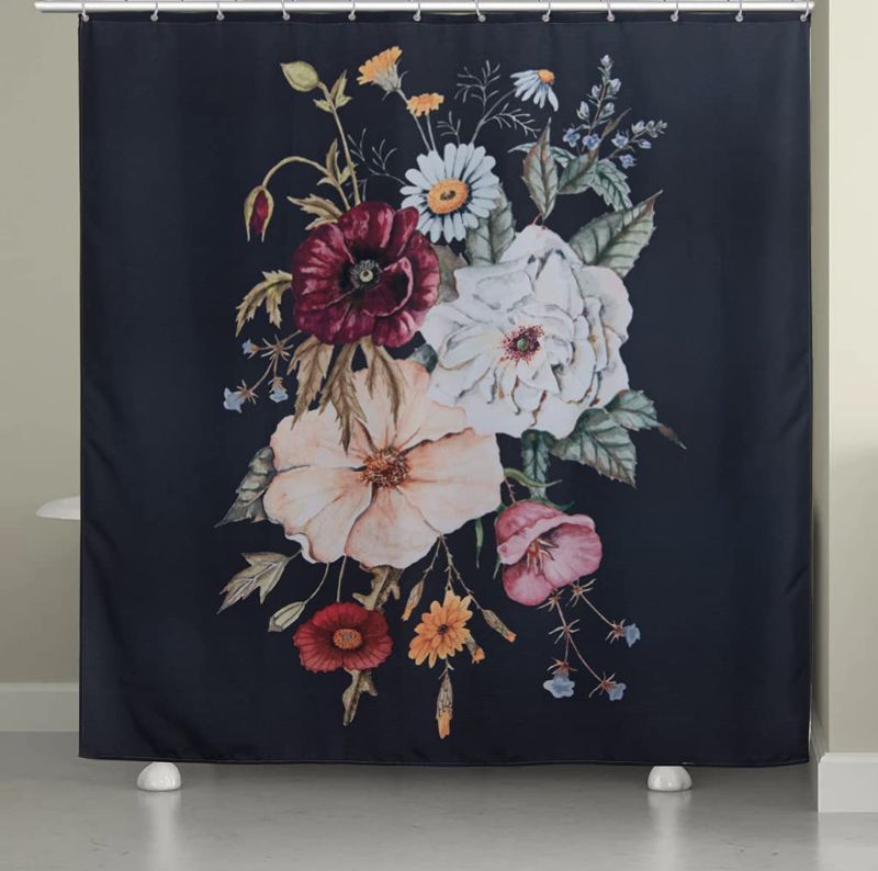 Photo 1 of YoKii Floral Fabric Shower Curtain Black Boho Watercolor Wildflower Bouquet Bathroom Shower Curtains Vibrant Vintage Farmhouse Bath Curtain Sets Waterproof & Heavy Duty (72 x 72, Black)
