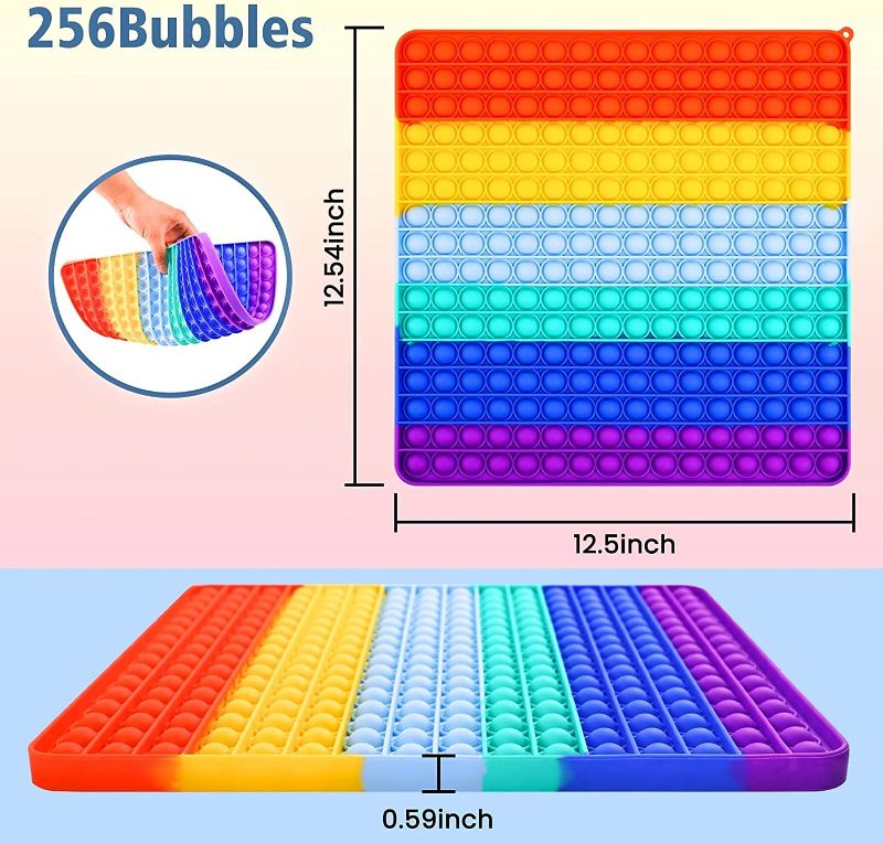 Photo 2 of Big Push Bubble Pop Fidget 12 inch Sensory Rainbow Square Huge Gaint ADHD Stress Relief Jumbo Game Needs Gift Autistic Butterfly 256 Popper Popping Autism Anxiety
