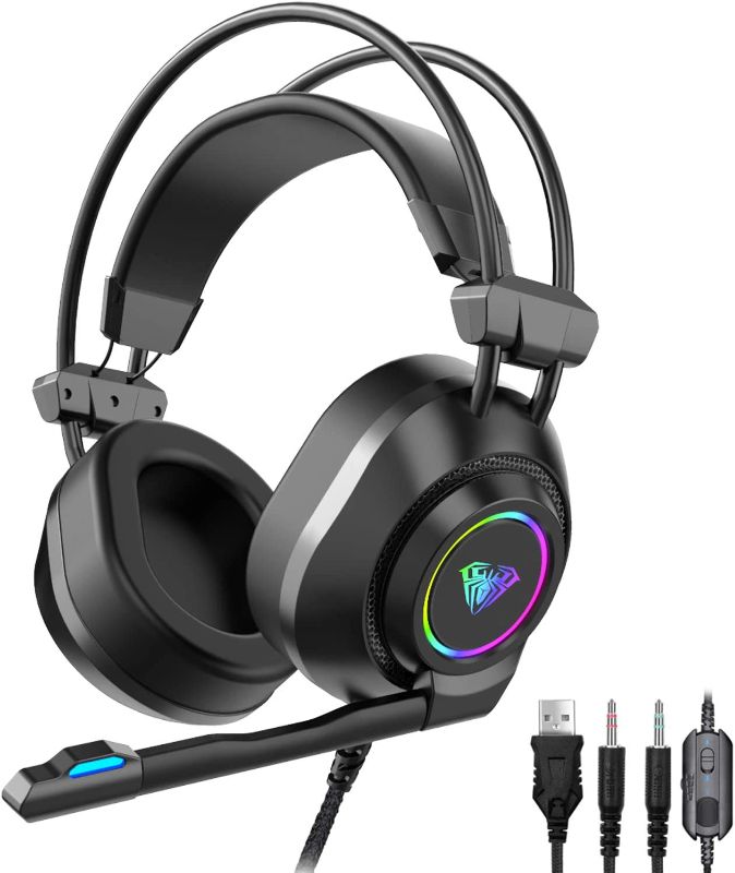 Photo 1 of AULA S600 Wired USB Gaming Headset with Microphone 7.1 Surround Sound, RGB Rainbow Light | for PC Laptop Desktop
