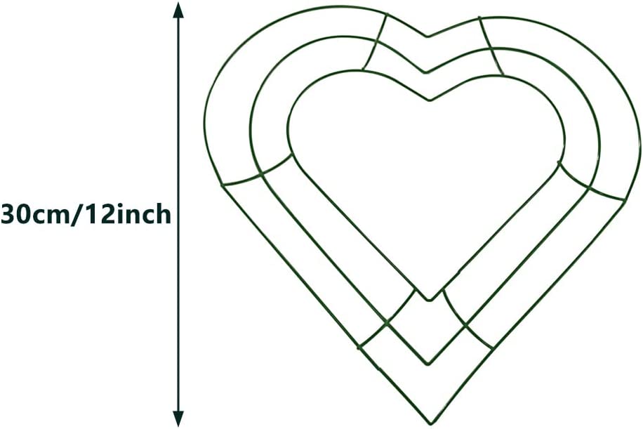 Photo 1 of 4 Pieces Wire Wreaths, Heart Shaped Dark Green Wire Wreath Frame for Valentine's Day Decorations, Making Macrame Rings and Floral Crafts, Wire Form (Green, Size: 12 inches)
