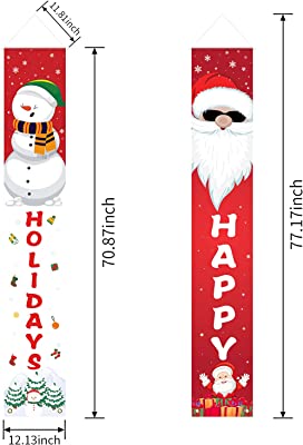 Photo 3 of Christmas Decorations Outdoor Yard, Merry Xmas Hanging Banner Decorations for Home Porch Front Door Garden Yard, Holiday Home Indoor Outdoor Wall Christmas Decorations
