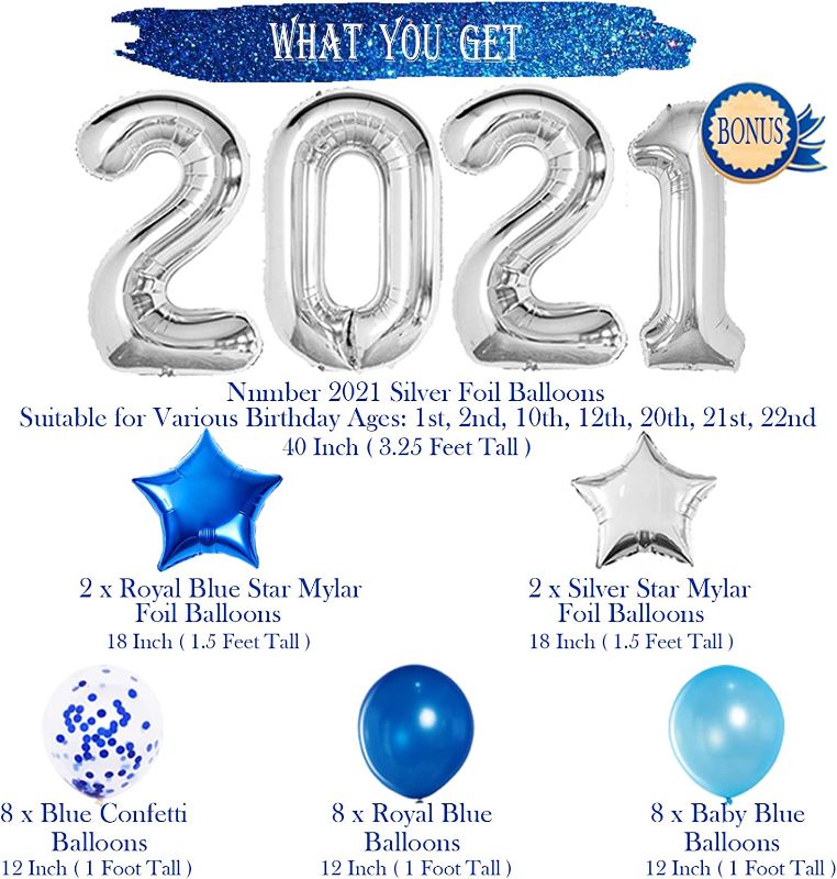 Photo 2 of 4Pcs 18 Inch Blue and Silver Star Mylar Balloons, 24Pcs 12 Inch Blue Confetti Balloons, Royal Blue and Light Blue Balloons Set for Birthday Party Decorations, Blue Party Decorations
