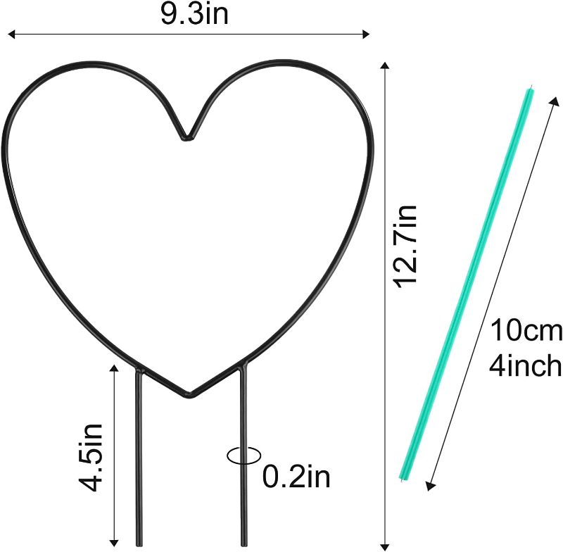 Photo 1 of 2 Pack Black Metal Plant Trellis for Climbing Plants- 13" Iron Heart Trellis Plant Vine Stem Support Wire, Plants Climbing Holder Rack with 10 Plant Twist Tie for Potted Plants Flowers Indoor
