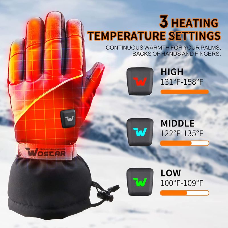Photo 1 of Electric Heated Gloves for Men Women with 3 Heating Levels Heated Gloves Touchscreen Waterproof Skiing Snowboarding Gloves SIZE L