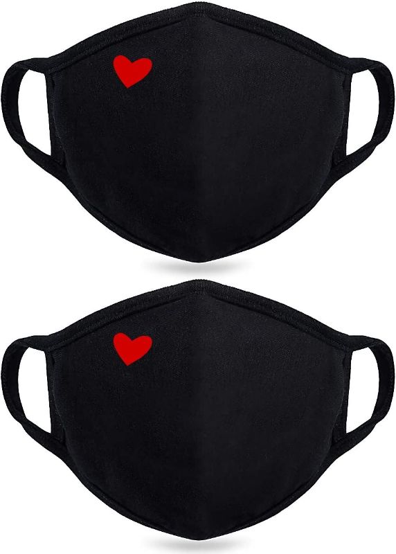 Photo 1 of 2 Pack 100% Cotton Face Mask - Unisex Cute Heart Mouth Cover- Reusable Dustproof Face Cover for Outdoor Activities