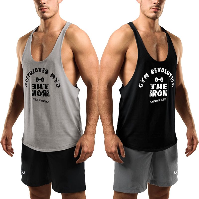 Photo 1 of GYM REVOLUTION Men's 3 Pack Athletic Workout Fitness Stringer Gym Muscle Y Back Racerback Fitness Tank Tops SIZE L