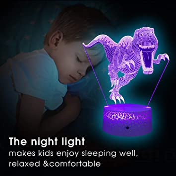 Photo 1 of Menzee Dinosaur Toys 3D Night Light for Kids, 3D Illusion Lamp Remote Control Smart Touch 7 Color 16 Color Changing T Rex Toys 10 9 3 5 2 8 1 7 6 4 Years
