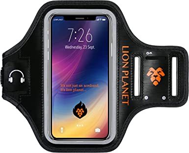 Photo 1 of Cell Phone Armband Case. for Screen Size of 6.8 inches and Below. with Card Holder, Key Slot, & Earphone Cord Holder. Wear in Running, Workout, Sports, Fitness and Gym. (Dark Black, L 6.8")
