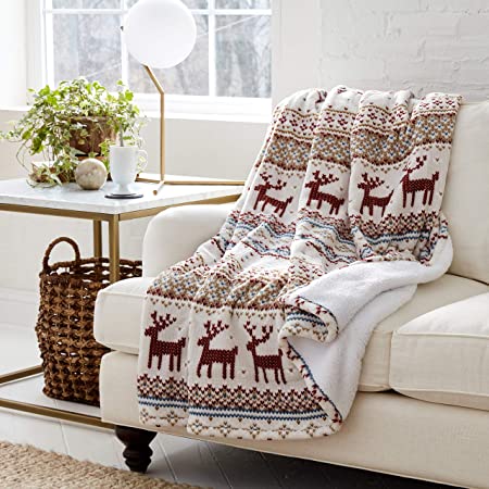 Photo 1 of Eddie Bauer | Smart Heated Electric Throw Blanket - Reversible Sherpa - Hands Free Control - Wi-Fi Only (2.4GHz) - Compatible with Alexa, Google, iOS, Android - Fair Isle Silver
