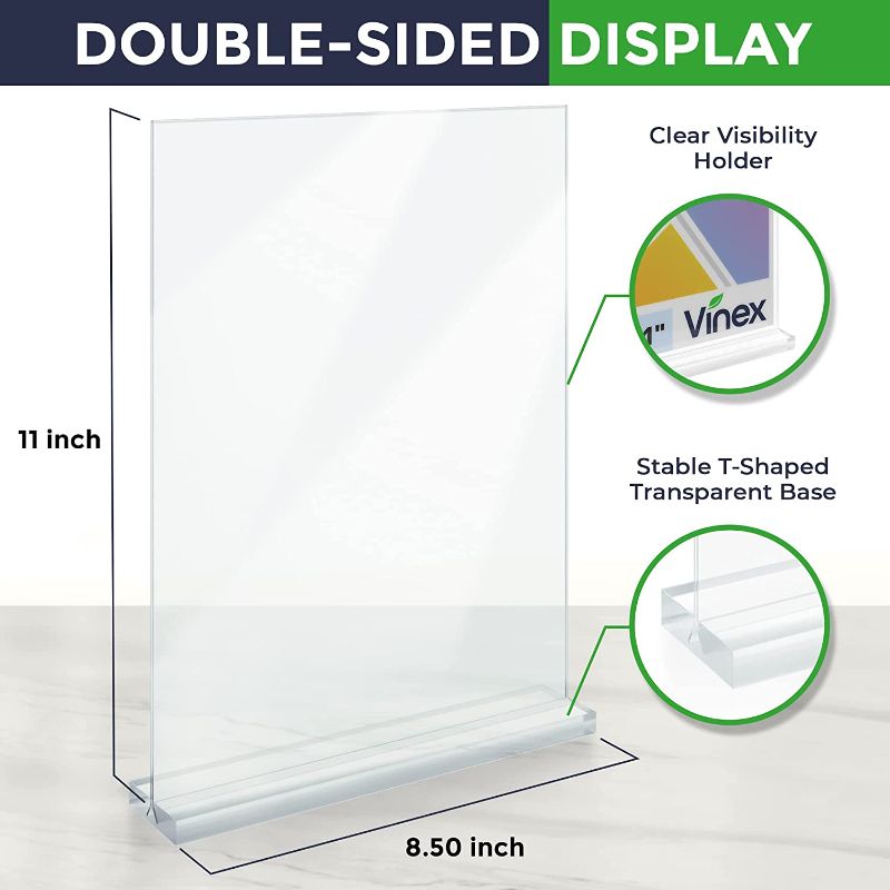 Photo 1 of Vinex Supplies 6 pack Acrylic Sign Holder 8.5 x 11, Plastic Paper Holder and Sign Stand, Menu Holder and Poster Holder Acrylic Display Stand
