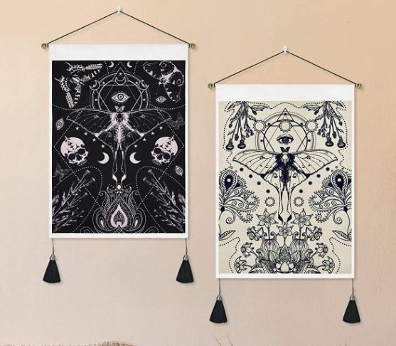 Photo 1 of 2 Pack Tarot Tapestry Moth Floral Tapestry Insects Butterfly Tapestry Black and White Skull Tapestry Sun Moon Tapestry Wall Hanging for Room (13.8 X 19.7 inches)
