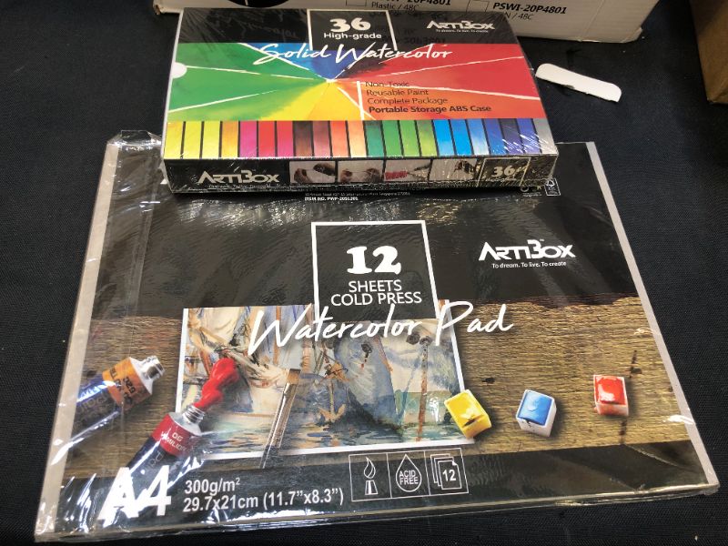 Photo 2 of 36 Watercolor Paint Set by Artibox - 2 Water Squeeze Brushes - 12 Watercolor Paper Sheet - Half Pans Colors - Art Supplies
