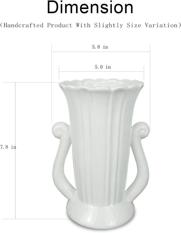 Photo 1 of Bicrops Elegant Ceramic Vases Double Handle Design for Home Office Wedding Ceremony (7.8 inch, White)
