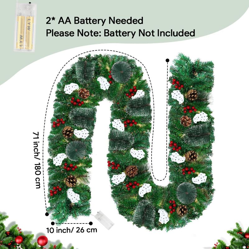 Photo 1 of Christmas Garland with Lights Christmas Decorations, 71 Inch Lighted Garland Christmas Decoration, Pre-lit Garland with Snowman LED, Christmas Ornament for Fireplace, Stair, Railing, Xmas Deco Indoor
