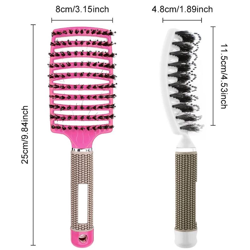 Photo 4 of 2 Pcs Curved Vented Boar Bristle Hair Brush Quick Blow Dry Brush for Women and Men, Anti-frizz Detangling Hair Brush Paddle Styling Brush Comb for Curly Straight Tangled Fine Hair, Wet or Dry Use

