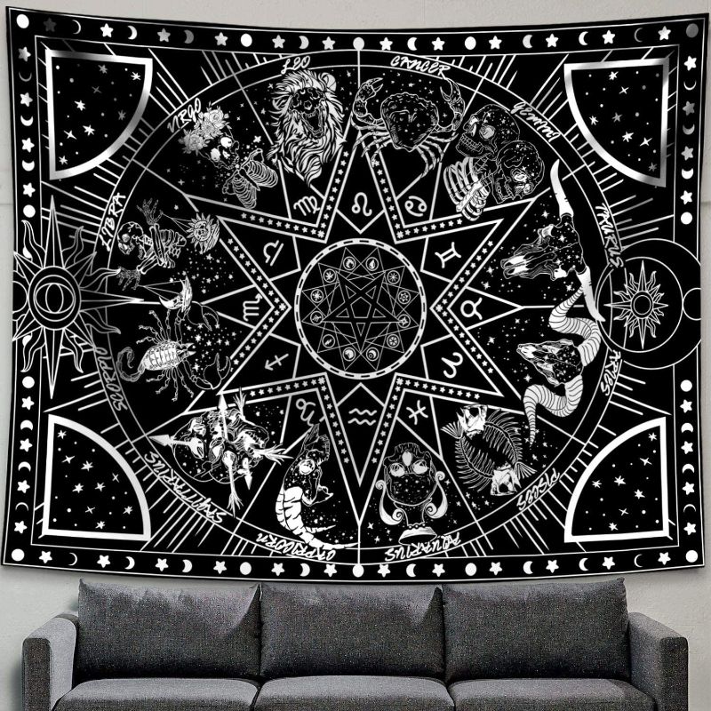 Photo 2 of Zussun 12 Constellation Tapestry Star Sun Tarot Tapestry Black and White Hippy CelestialBohemian Home Decor (35" x 47")
