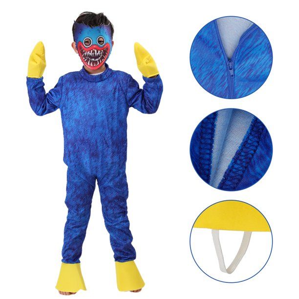 Photo 1 of Duety Playtime Cosplay Wuggy Costume?Pop Cosplay Blue Mouth Monster Costume With Mask? Super Monster Cosplay Dress Up Suit For Kid Size M color blue 