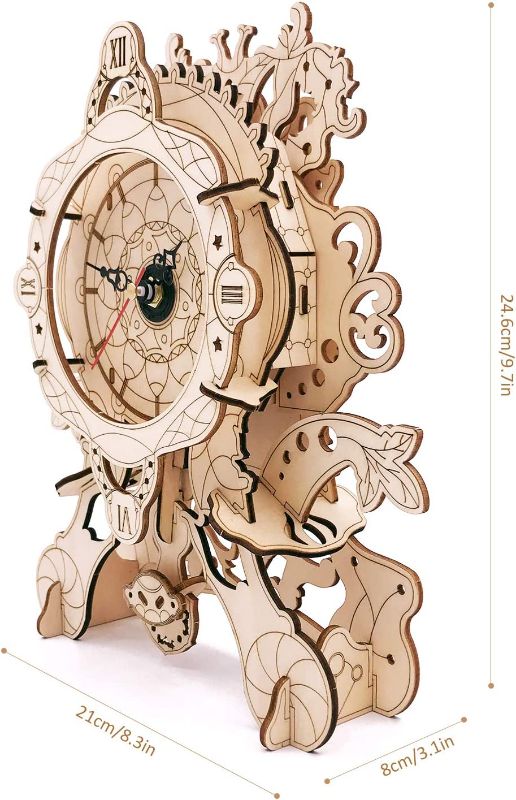 Photo 2 of 3D Wooden Clock Puzzle DIY Model Kits Mechanical Pendulum Clocks Desk Wooden Puzzle for Adults to Build with Kids Meaningful Parent-Child Interaction Game Educational Toy Valuable Gift 31PCS Jigsaw
