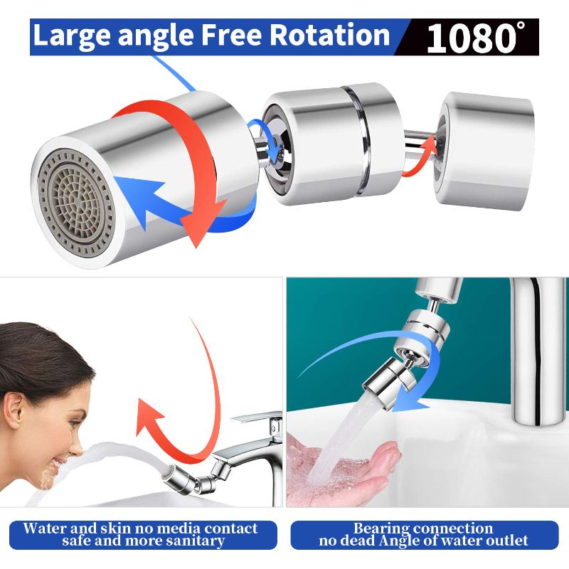 Photo 1 of Bathroom Faucet Aerator, 1080 Degree Swivel Sink Faucet Aerator large flow Aerator , Dual function Sprayer Kitchen Sink Inflator, Bathroom Faucet Mounted for Face Washing
