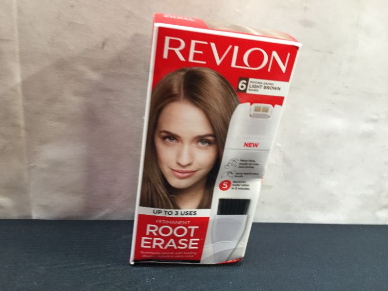 Photo 1 of  Permanent Hair Color by Revlon, Permanent Hair Dye, At-Home Root Erase with Applicator Brush for Multiple Use, 100% Gray Coverage, Light Brown (6), 3.2 Fl Oz
