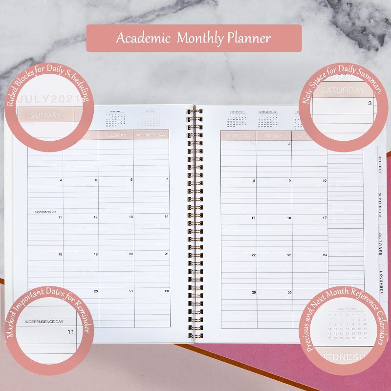 Photo 2 of 2022 Monthly Planner, 18-Month Planner Calendar, 11"x8" Planner Monthly with Tabs& Pocket Stickers, 2021-2022 Monthly Planner, Academic Planner Daily Monthly Cute Planner, Thick Paper, marble
