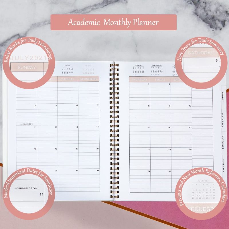 Photo 1 of 2022 Monthly Planner, 18-Month Planner Calendar, 11"x8" Planner Monthly with Tabs& Pocket Stickers, 2021-2022 Monthly Planner, Academic Planner Daily Monthly Cute Planner, Thick Paper, marble
