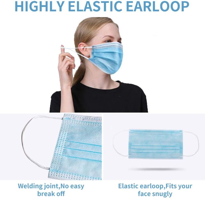 Photo 3 of 1 Pack HSDZ 50PCS Bulk Face Masks for Women, Breathable 3 Ply Disposable Face Mask with Elastic Earloop Adult Mouth Cover for School Office Supplies(Blue)
