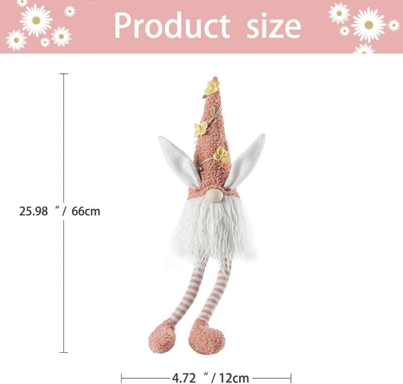 Photo 1 of Easter Striped Long Legs Gnomes 2022 Decor, Spring Swedish Handmade Doll with Bunny Ears, Holiday Room Plush Present Decorations 26 inch
