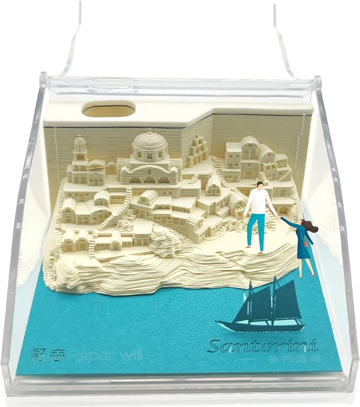 Photo 2 of 3D Note Pads Omoshiroi Memo Block Three-Dimensional Art Paper Block Carving Funny 3D Sticky Notes with Penholder Sailboat for 3D Memo Message Note Pads for Mothers Day
