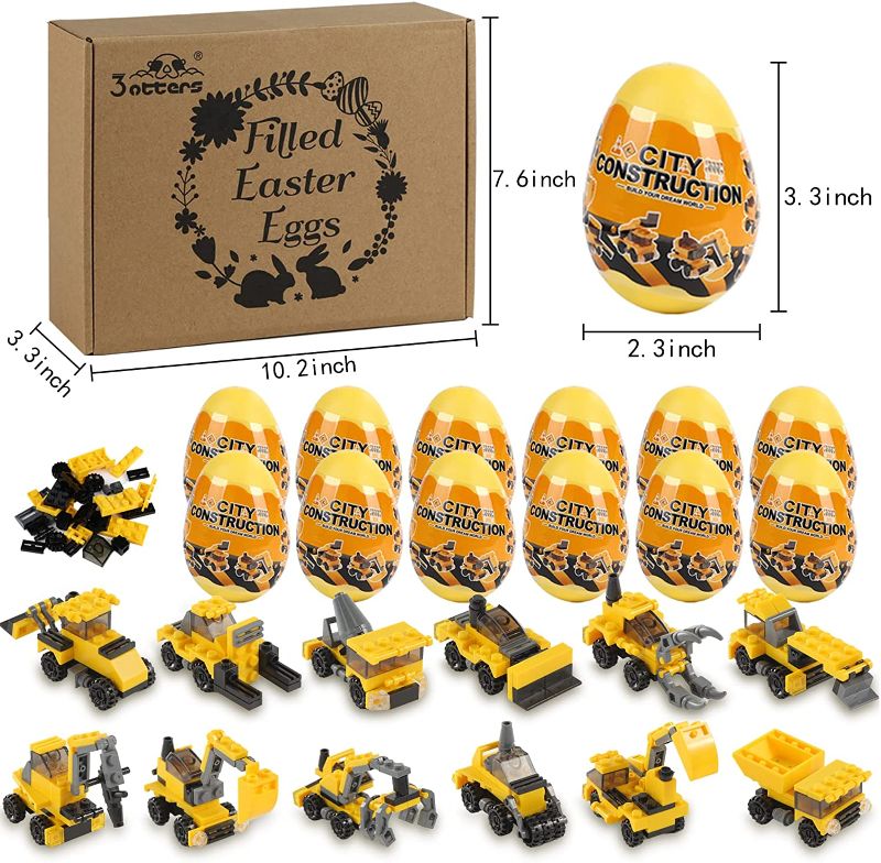 Photo 1 of 3 otters 12PCS Filled Easter Eggs, Easter Eggs with Building Blocks STEM Toys for Kids Pre Filled Easter Eggs with Construction Vehicles Building Blocks Surprise Easter Eggs
