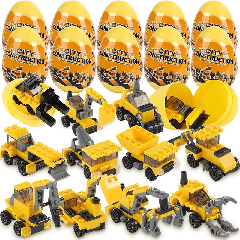 Photo 2 of 3 otters 12PCS Filled Easter Eggs, Easter Eggs with Building Blocks STEM Toys for Kids Pre Filled Easter Eggs with Construction Vehicles Building Blocks Surprise Easter Eggs
