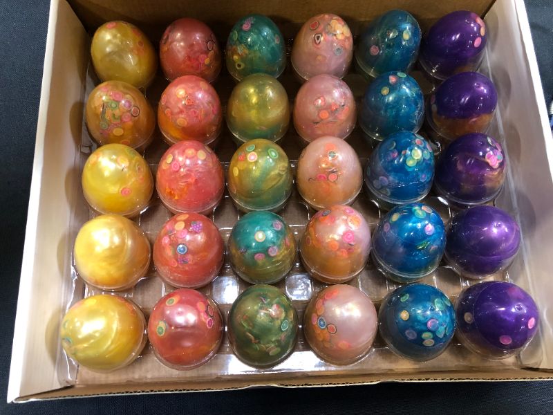 Photo 2 of 30Pack Fluffy Galaxy Slime Easter Eggs with Accessories, Colorful Putty for All Ages Kids & Adults, Prefilled Stress Relief Toys, Party Favor Supplies, Basket Stuffers, Great Family or Classroom Games
