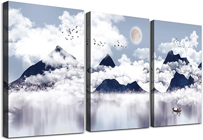 Photo 1 of 3 piece Framed Canvas Wall Art for Living Room bathroom Wall decor abstract Mountain Canvas pictures modern kitchen Bedroom Decoration Black and white landscape painting Artwork for home walls art
