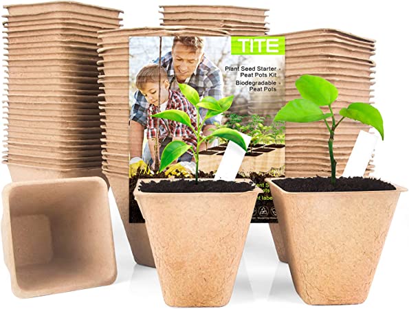 Photo 1 of 108 Pack Plant Seed Starter Peat Pots Kit Biodegradable Seedling Peat Pots 100% Eco-Friendly Organic Garden Seed Trays with 30 PCS Planting Labels for Germination and Seedlings (Square)
