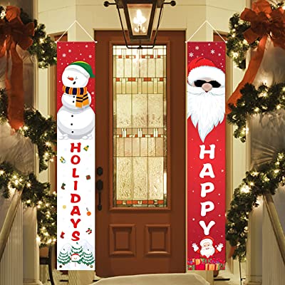 Photo 3 of Christmas Decorations Outdoor Yard, Merry Xmas Hanging Banner Decorations for Home Porch Front Door Garden Yard, Holiday Home Indoor Outdoor Wall Christmas Decorations

