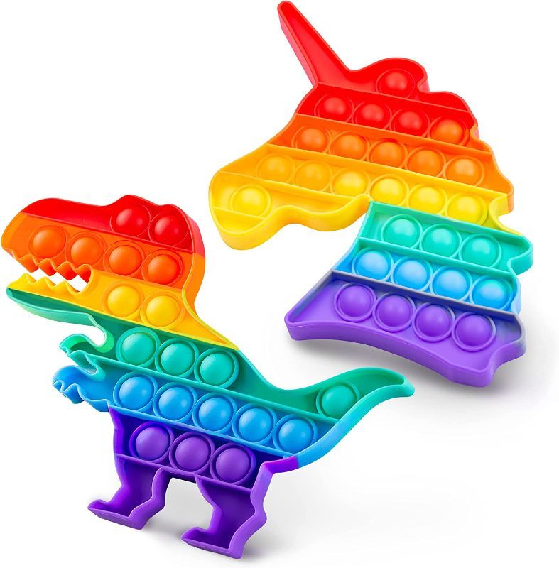 Photo 1 of Chuchik Push Pop Bubble Fidget Sensory Toy with Improved Clicking Sound–  Rainbow Unicorn & Dinosaur 1 Packof 2 pcs