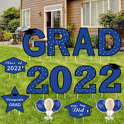 Photo 2 of Choies 2022 Graduation Yard Signs,13 Pcs Large Graduation Party Supplies Outdoor Class of 2022 Yard Sign with Stakes Lawn Decoration,Waterproof Congrats Grad Outdoor Party Decor for College High School
