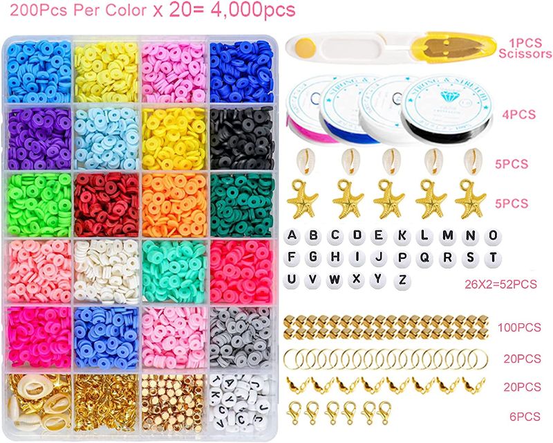 Photo 2 of Clay Beads Kit for Jewelry Making,20 Colors 6mm Flat Round Heishi Beads 4100Pcs+ Polymer Clay Disc Beads Handmade Spacer Beads for DIY Bracelets Necklace Earring Craft Kit(Multi-Color)

