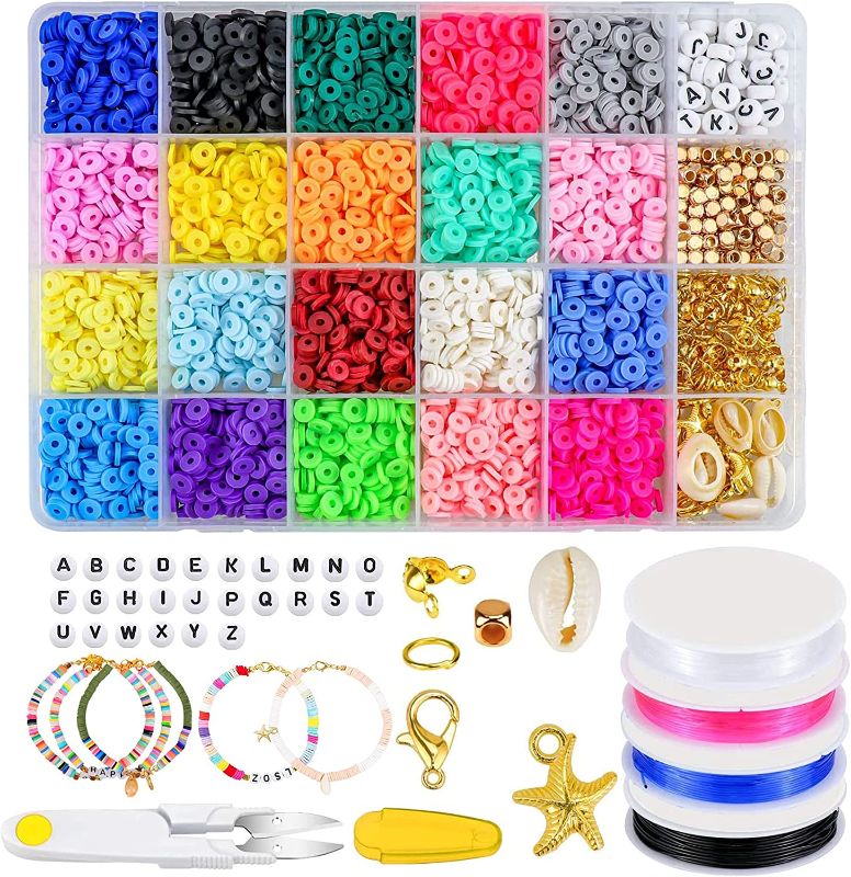 Photo 1 of Clay Beads Kit for Jewelry Making,20 Colors 6mm Flat Round Heishi Beads 4100Pcs+ Polymer Clay Disc Beads Handmade Spacer Beads for DIY Bracelets Necklace Earring Craft Kit(Multi-Color)

