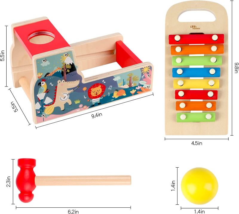 Photo 2 of DIPALENT Wooden Pound & Tap Bench with Slide Out Xylophone, Wooden Hammer Toy Pound A Ball Toy, Wooden Educational Musical Pounding Toy for Baby Toddler
