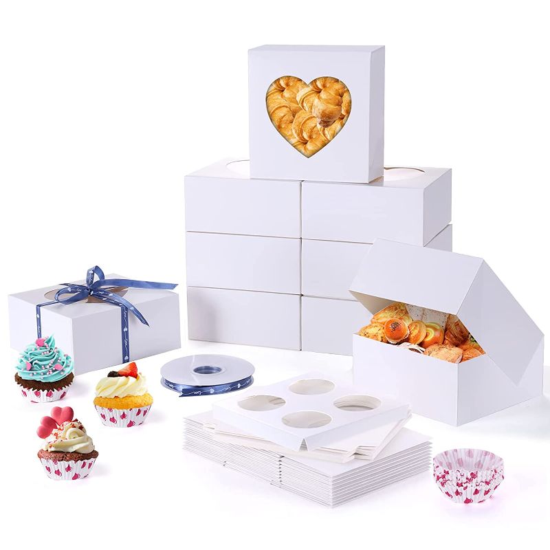 Photo 1 of 25Pcs White Bakery Boxes for Pastry and Treat, Large Cookie Boxes with Window for Pie, Packaging Containers for Candy Strawberries and Gifts
